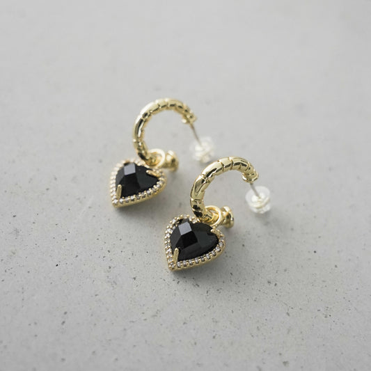 The Love You Deserve - Black onyx heart and pave semi-hoop earrings
